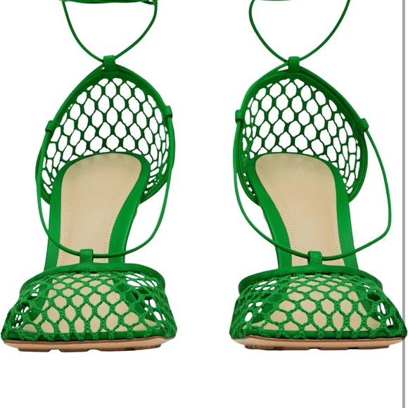 Lace-Up Fishnet Mid High Heel Sandals - Size 10 - Picture 2 of 5